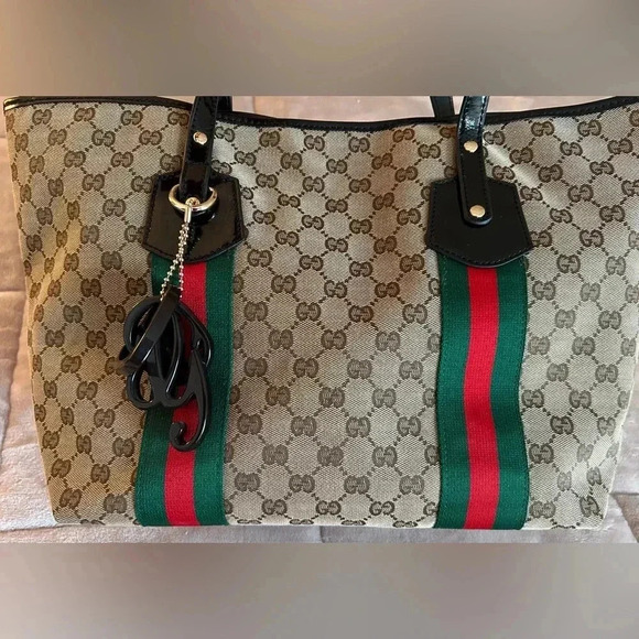 GUCCI Jolie Web Sherry Line Tote Bag GG Canvas Enamel Charms 211975 AUTH… - Picture 3 of 16